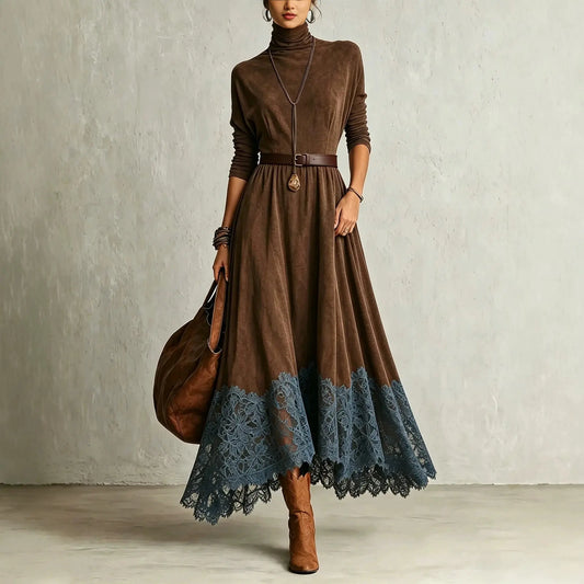 Amelia | Elegant Vintage Faux Suede Maxi Dress