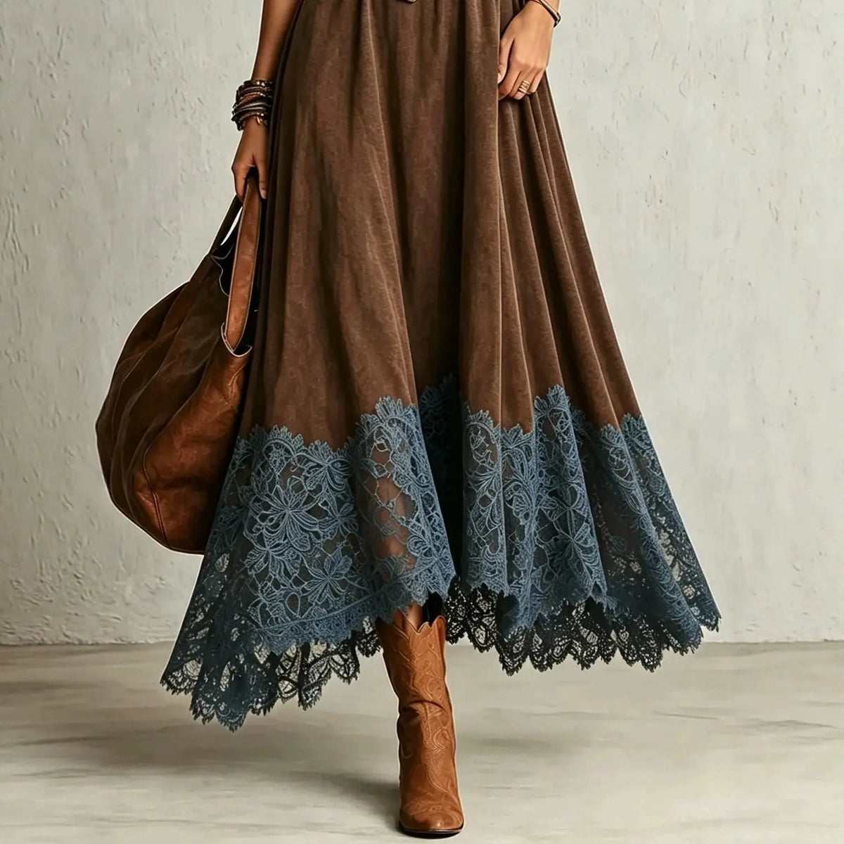 Amelia | Elegant Vintage Faux Suede Maxi Dress