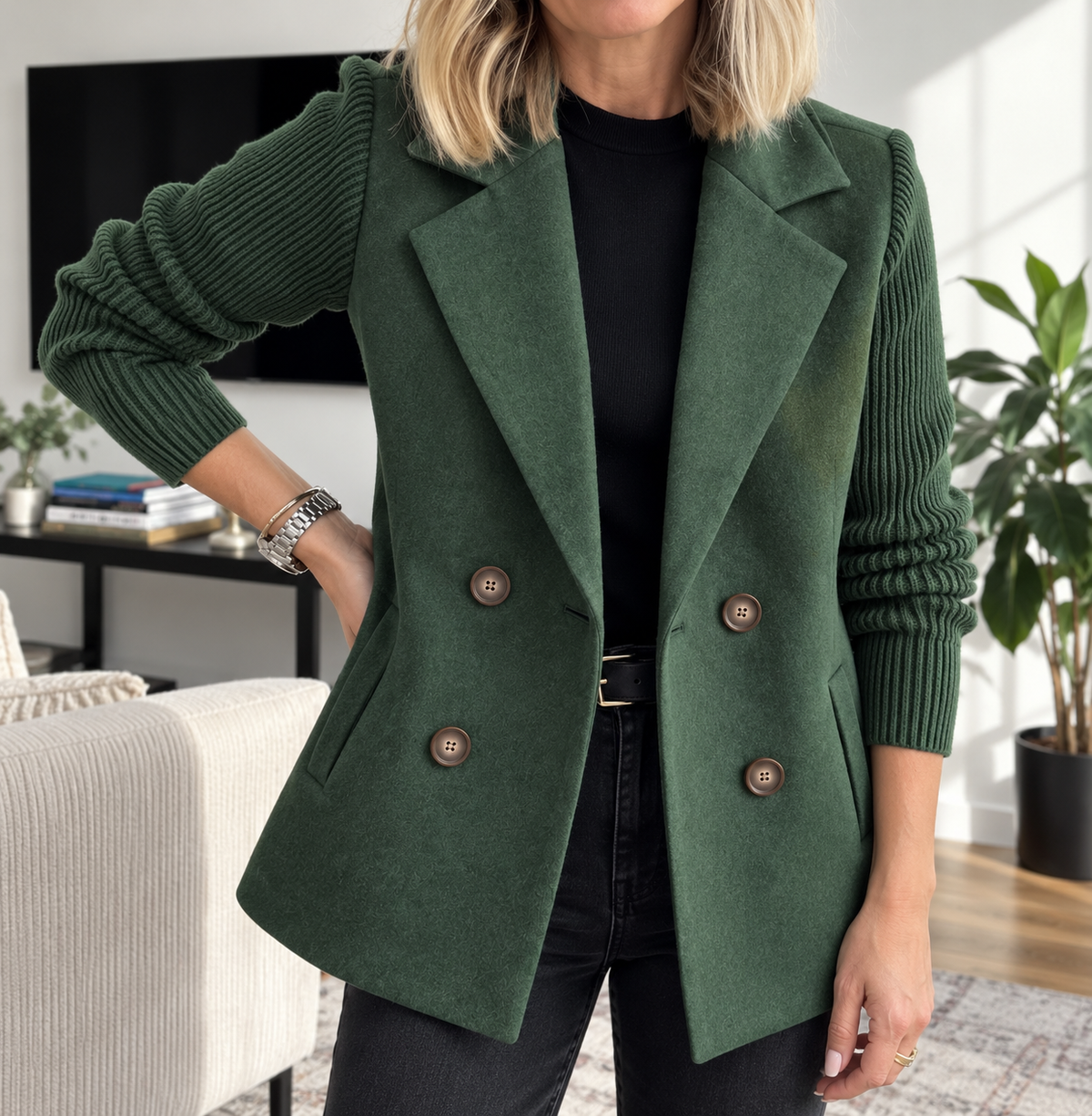 Natalie | Knit Sleeve Blazer Jacket
