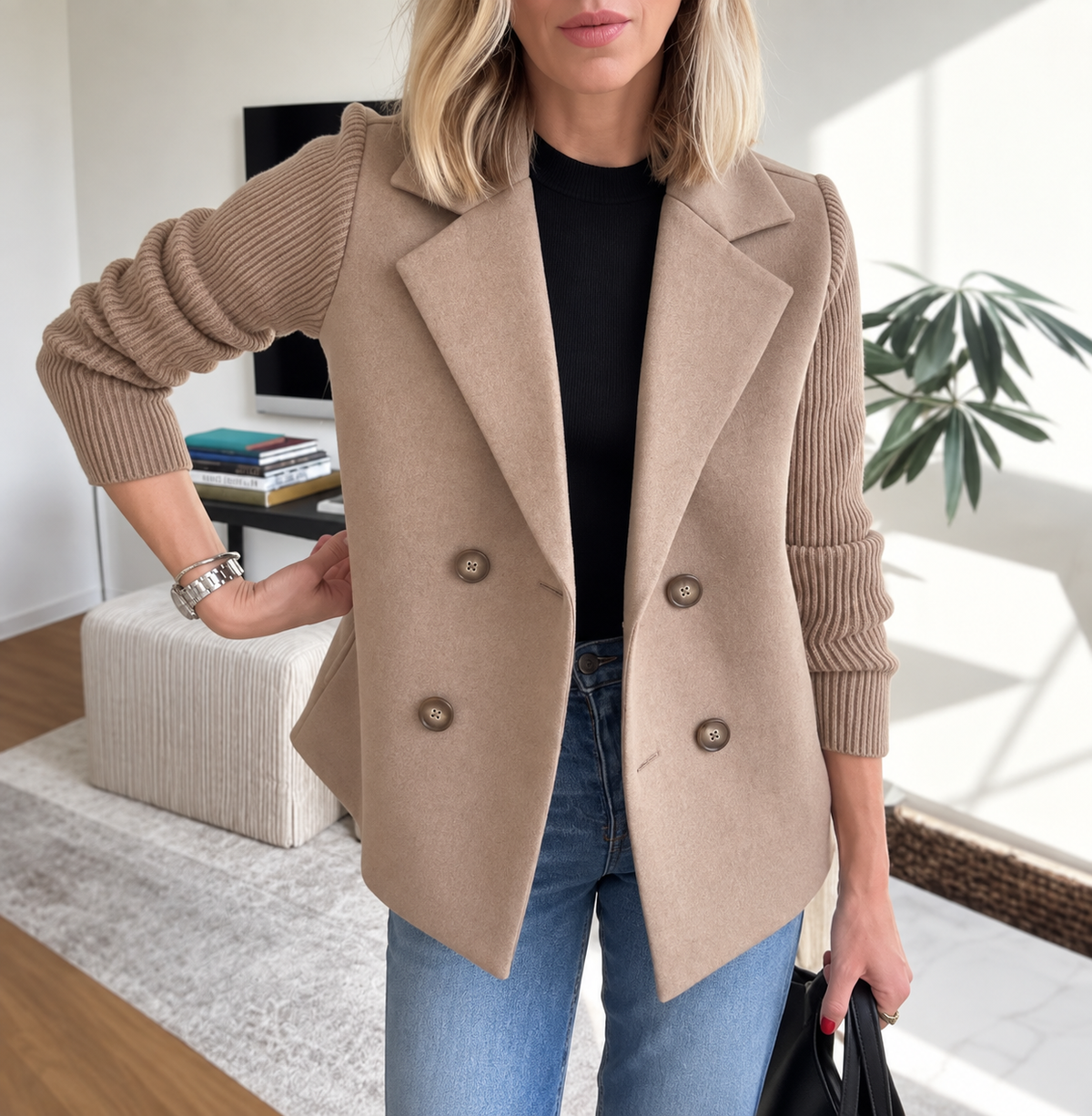 Natalie | Knit Sleeve Blazer Jacket