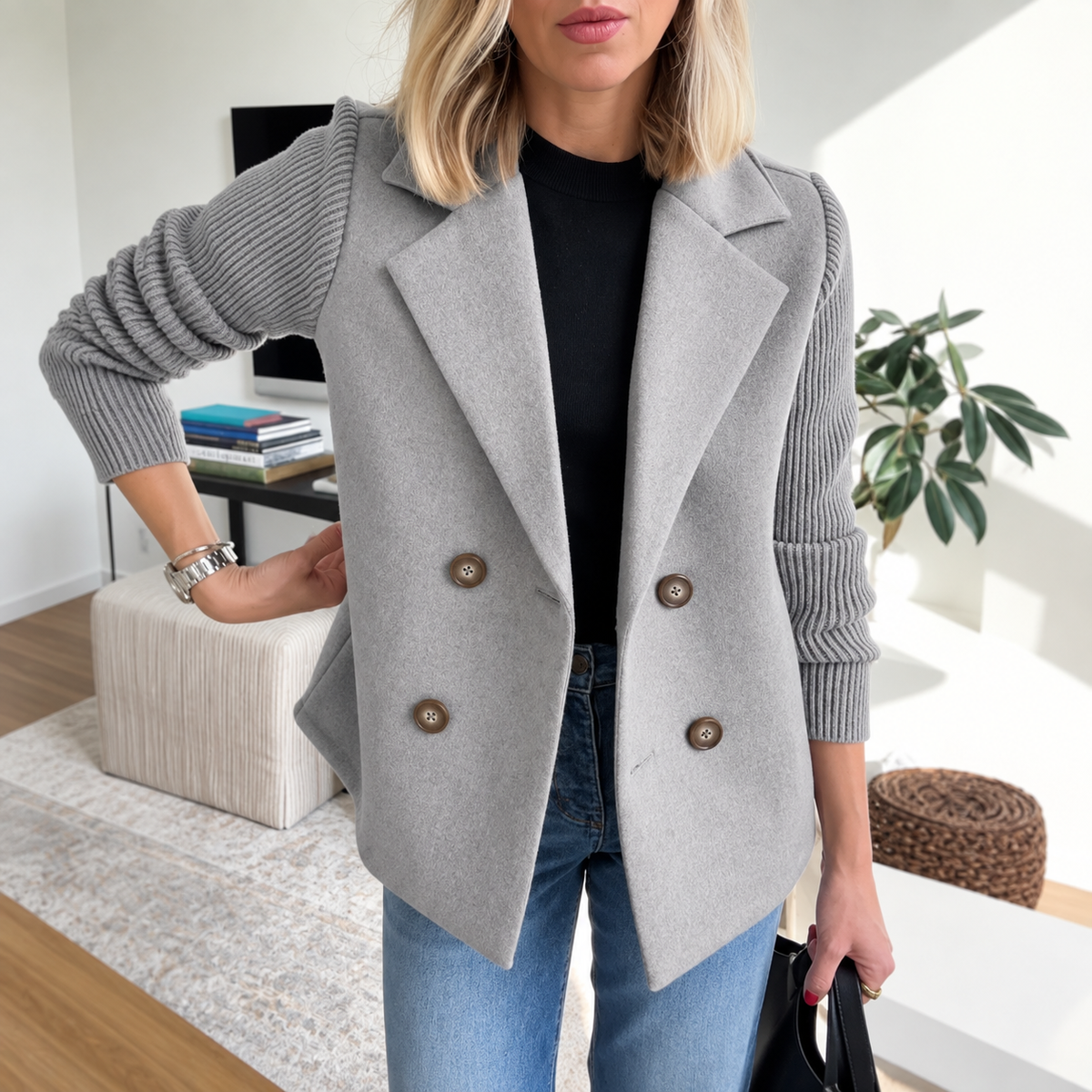 Natalie | Knit Sleeve Blazer Jacket