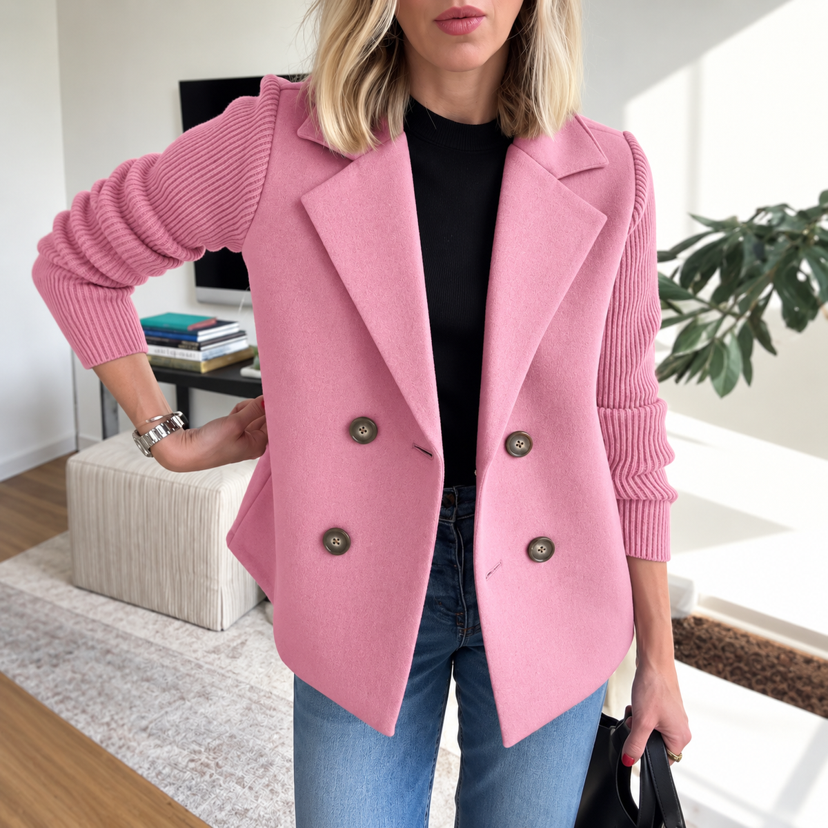 Natalie | Knit Sleeve Blazer Jacket
