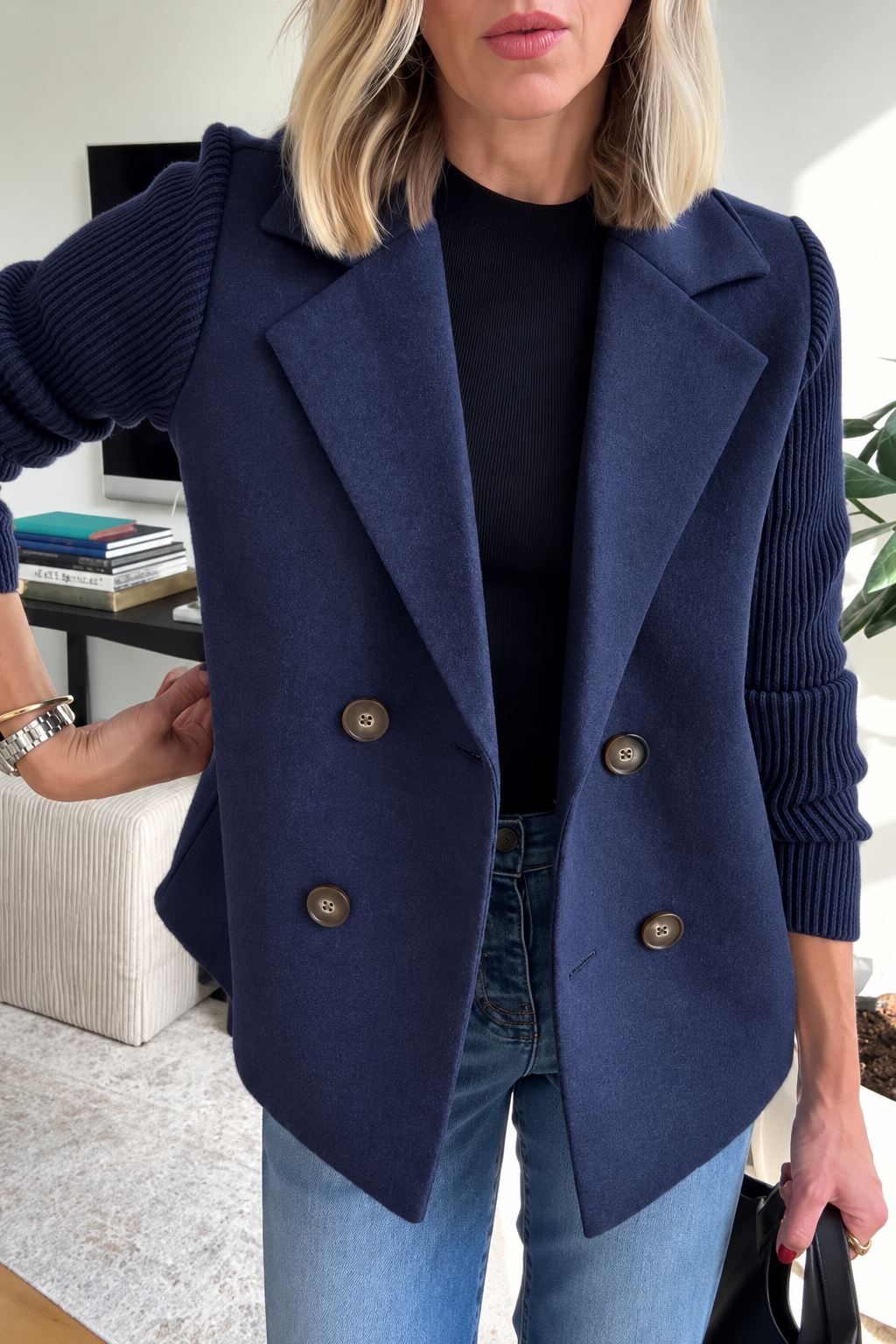 Natalie | Knit Sleeve Blazer Jacket