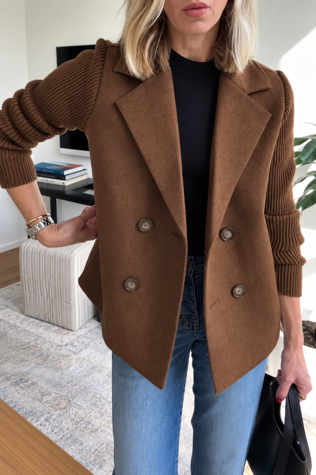 Natalie | Knit Sleeve Blazer Jacket