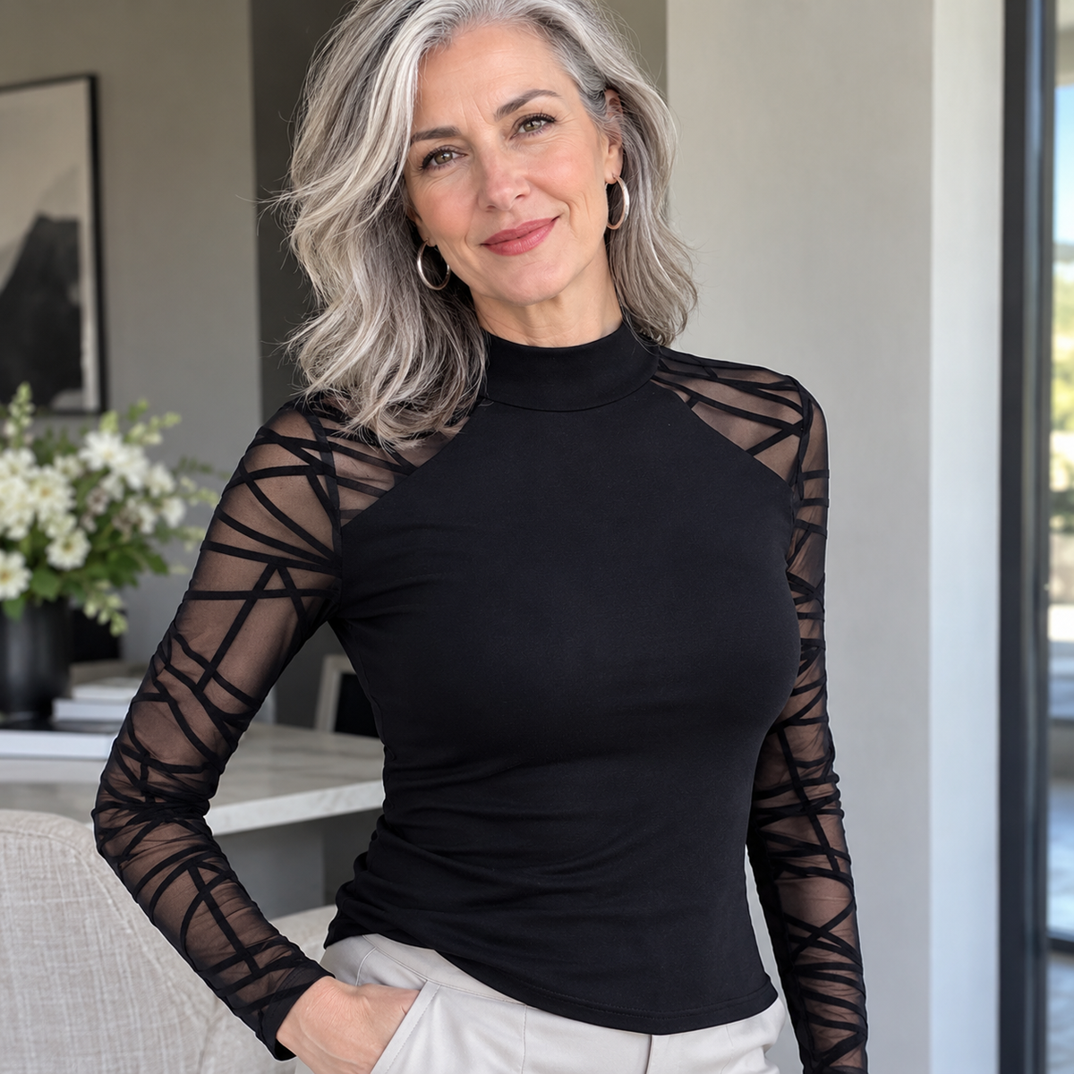 Olivia | Mesh Long Sleeve Top