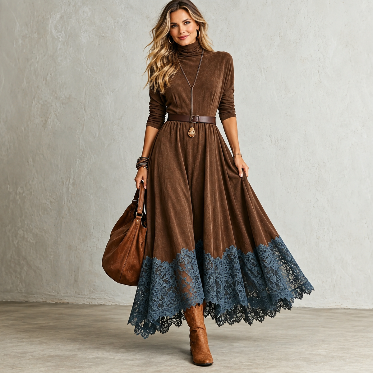 Amelia | Elegant Vintage Faux Suede Maxi Dress