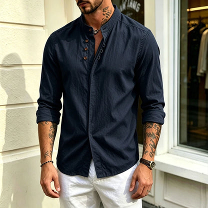 Benjamin | Stand Collar Linen Shirt