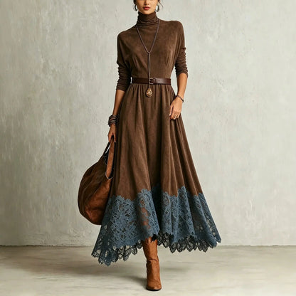 Amelia | Elegant Vintage Faux Suede Maxi Dress