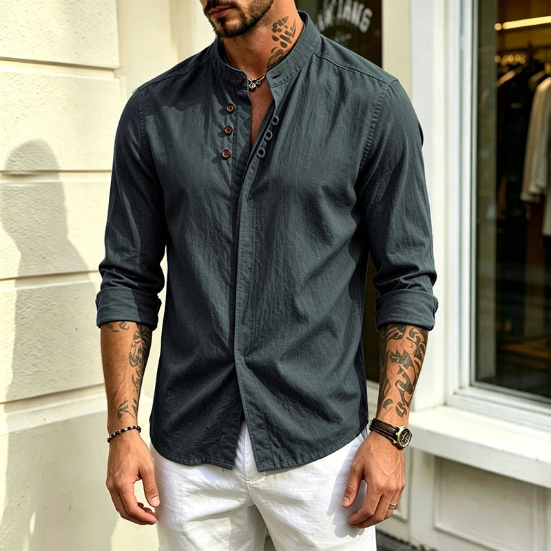 Benjamin | Stand Collar Linen Shirt