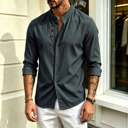 Benjamin | Stand Collar Linen Shirt