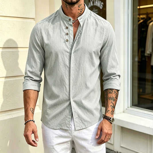 Benjamin | Stand Collar Linen Shirt