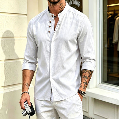 Benjamin | Stand Collar Linen Shirt